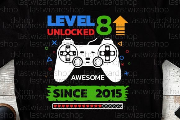 Birthday Boy Gamer Level 8 Svg for Embroidery Projects